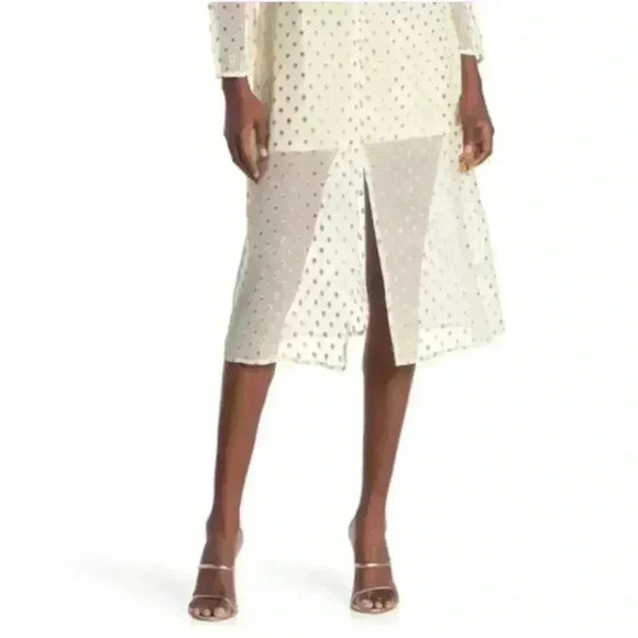 NSR NICOLA METALLIC DOT MIDI DRESS IN IVORY size large - Picture 2 of 14